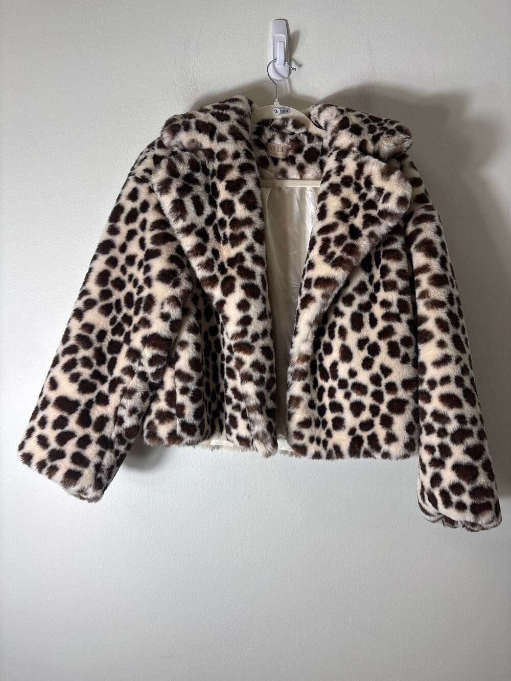 Jayley Collection Off White Brown Animal Print Faux Fur Coat Sz XS